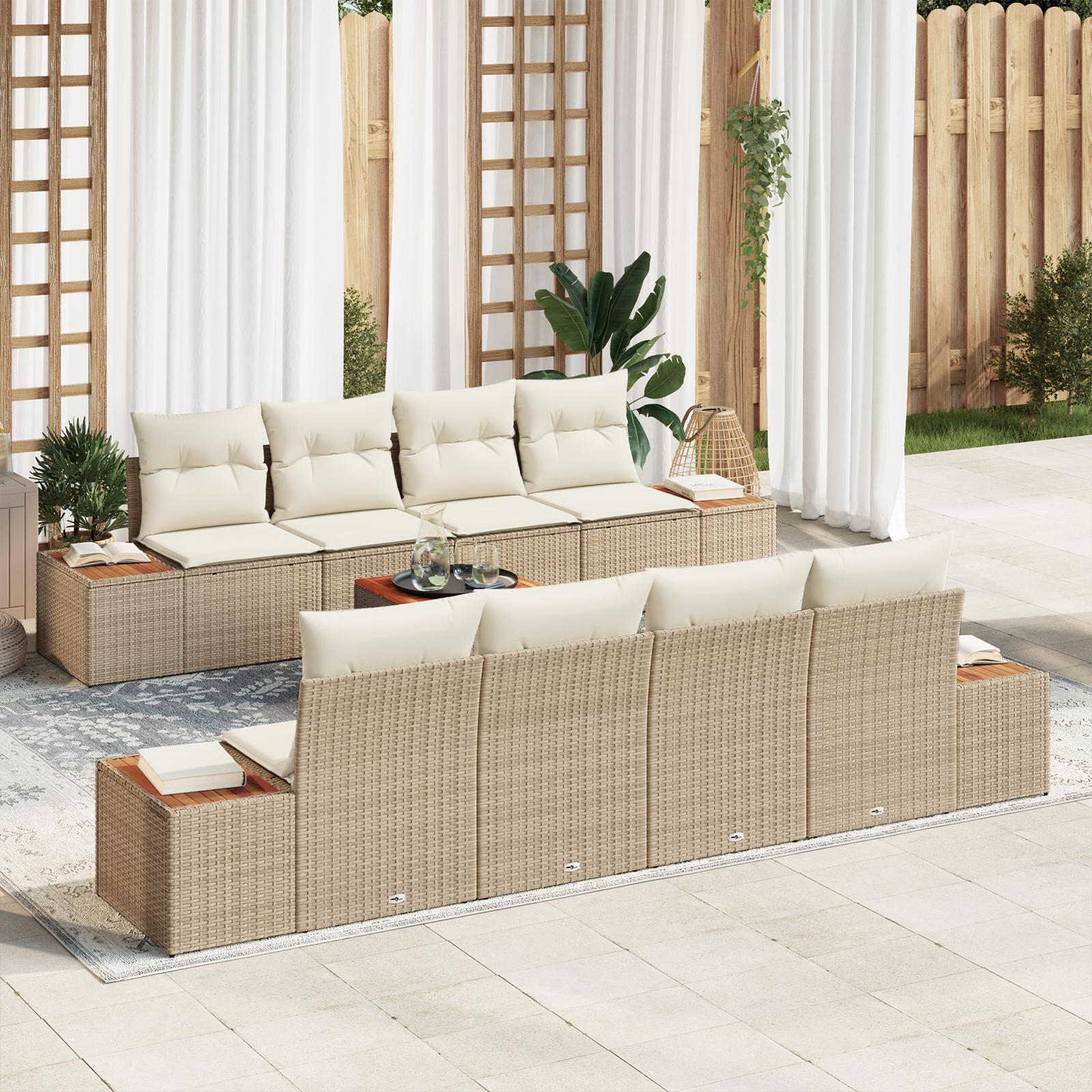 Havesofa Sæt med pude med opbevaring 9 stk Beige Poly rattan