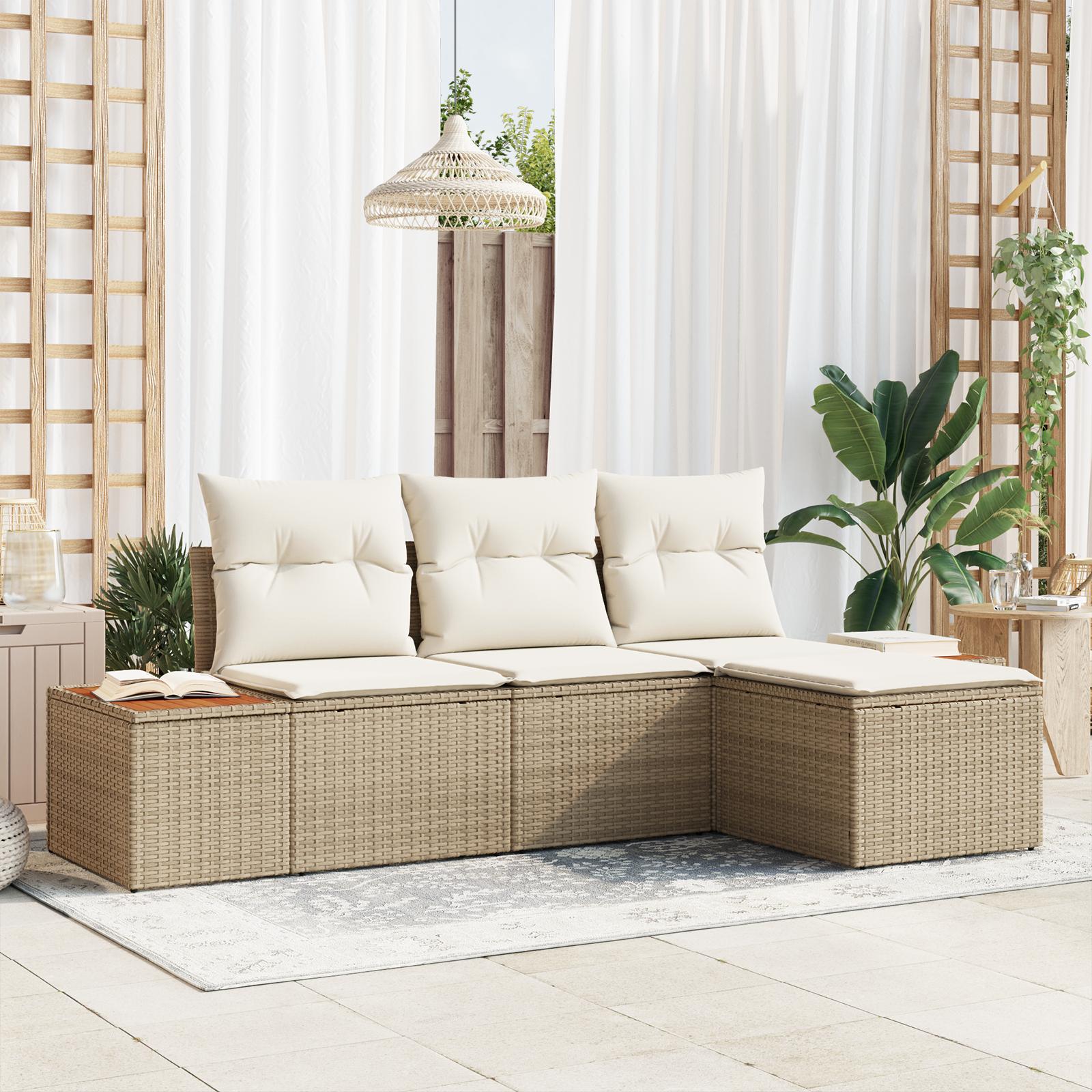 Havesofa Sæt 4 stk beige og cremefarvet 184 x 62 x 85 cm