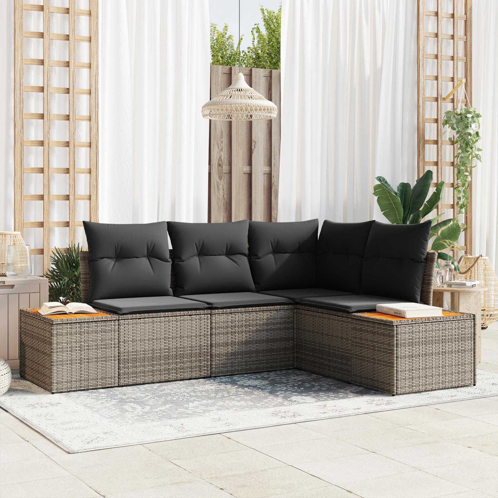 Havesofa Sæt med pude 4 stk Grå 209 x 154 x 85 cm Poly rattan