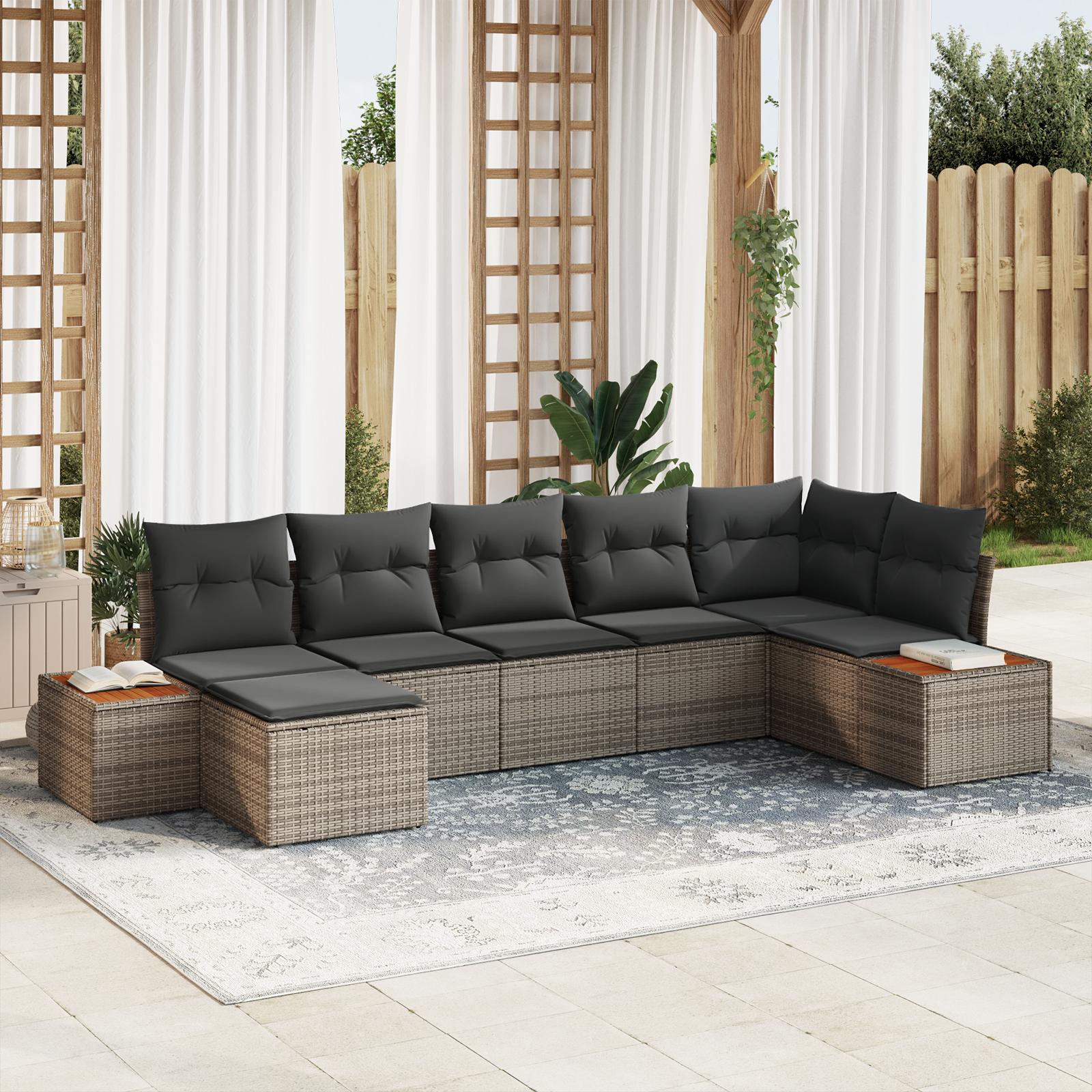 Havesofa Sæt med pude med opbevaring 8 pcs Grå Polyrattan