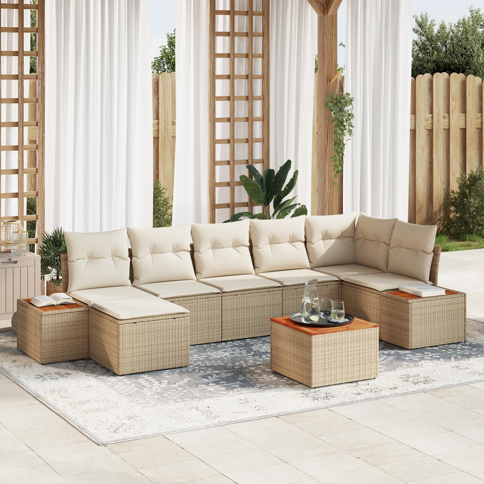Havesofa Sæt 8 stk beige og cremefarvet 319 x 154 x 85 cm