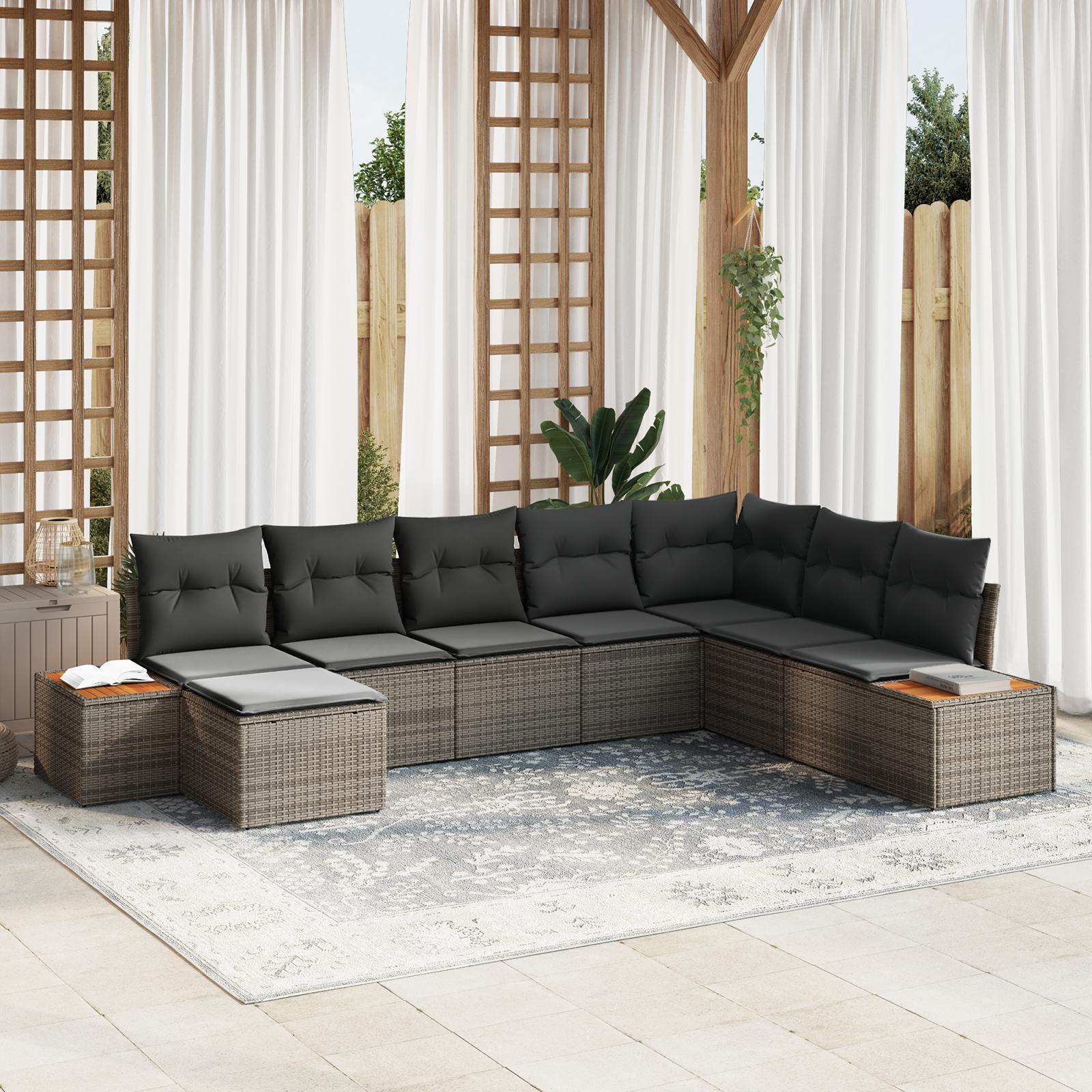 Havesofa SÃ¦t med pude 8 stk GrÃ¥ 319 x 209 x 85 cm Poly rattan