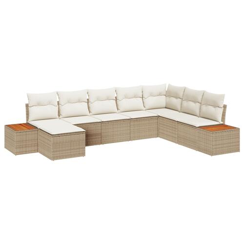 8 Stykker Have Sofa Sæt med Puder Beige Poly Rattan Akacia&& 2-personers Have Sofa med Opbevaring & Puder Beige Poly Rattan