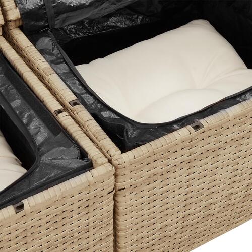 8 Stykker Have Sofa Sæt med Puder Beige Poly Rattan Akacia&& 2-personers Have Sofa med Opbevaring & Puder Beige Poly Rattan