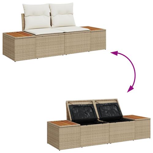 8 Stykker Have Sofa Sæt med Puder Beige Poly Rattan Akacia&& 2-personers Have Sofa med Opbevaring & Puder Beige Poly Rattan
