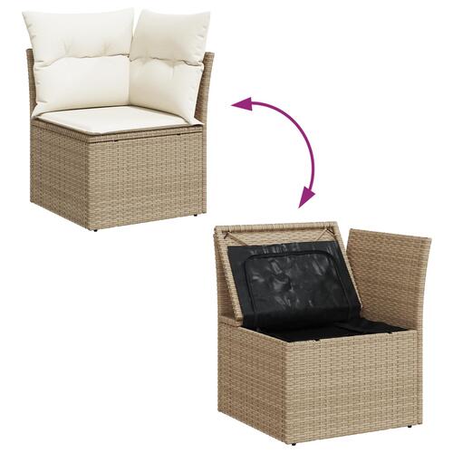 8 Stykker Have Sofa Sæt med Puder Beige Poly Rattan Akacia&& 2-personers Have Sofa med Opbevaring & Puder Beige Poly Rattan