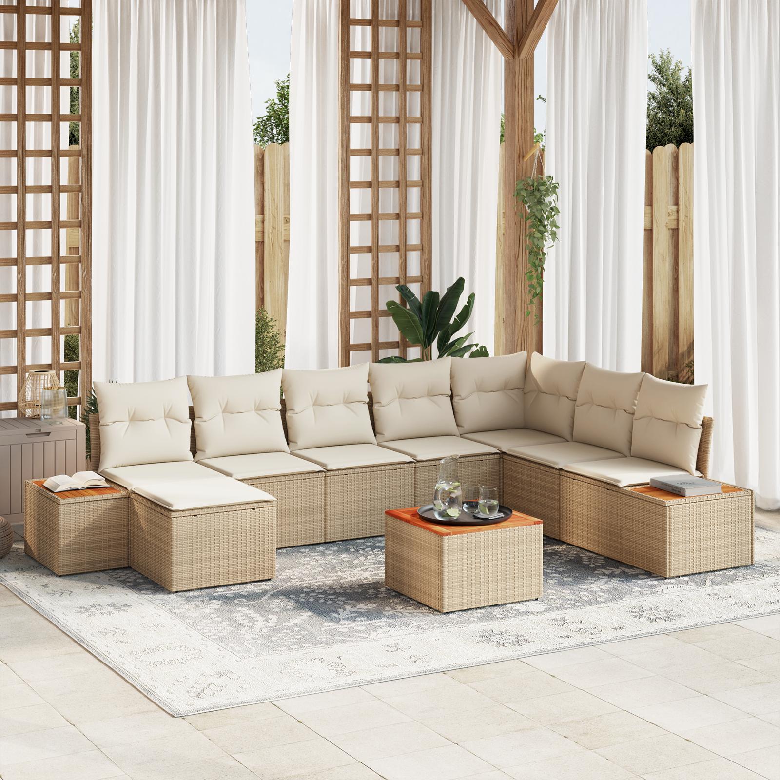 Havesofa Sæt 9 stk beige og cremefarvet 319 x 209 x 85 cm