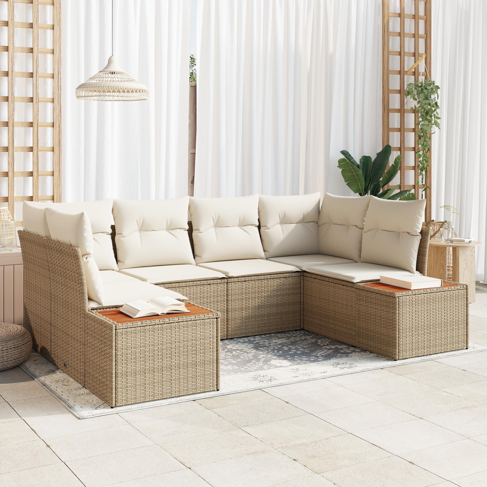 Havesofa Sæt 6 stk beige og cremefarvet 234 x 154 x 85 cm