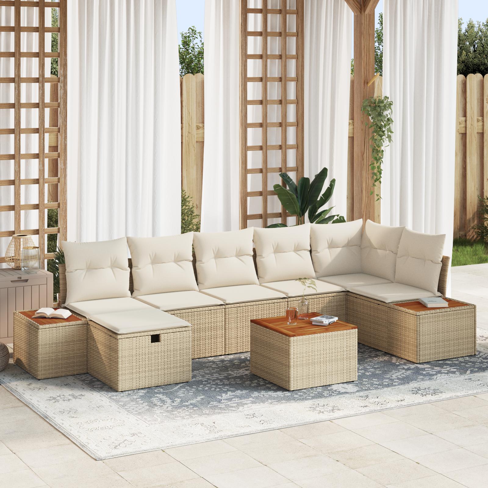 Modulær havesofa sæt med puder, 8 dele - beige poly rattan