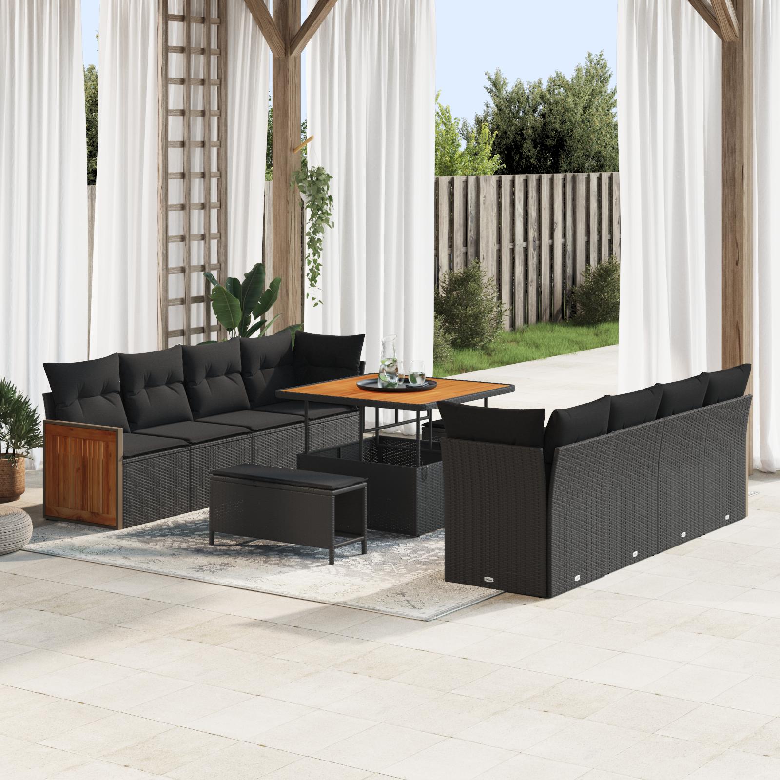 Havesofa Sæt med pude 11 stk Sort 100 x 100 x 71 cm