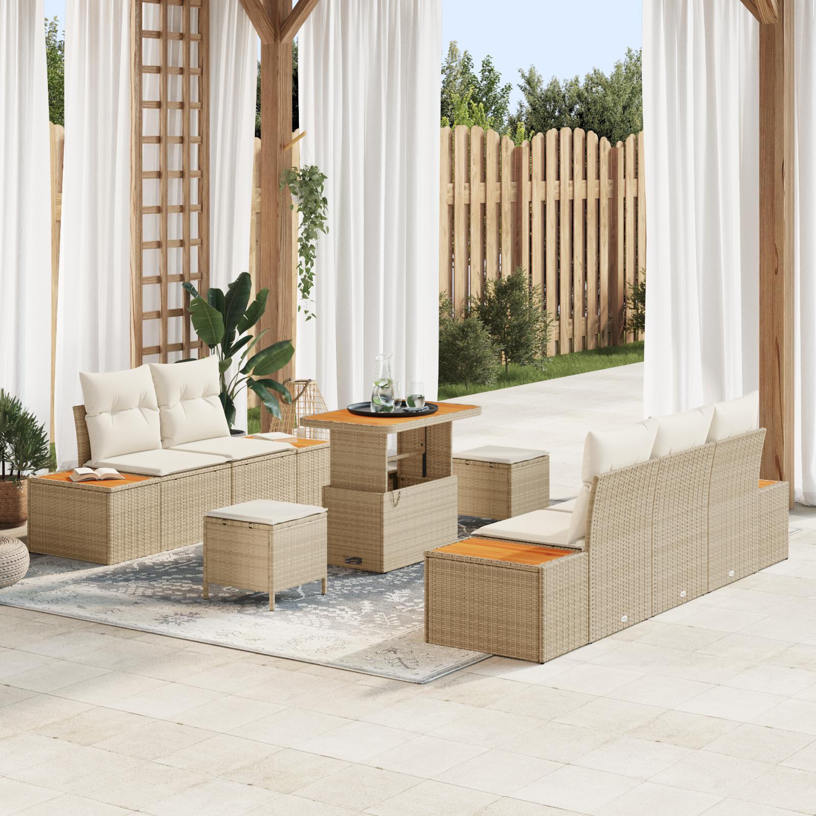 Havesofa Sæt med pude 8 stk Beige og creme 90 x 55 x 71 cm