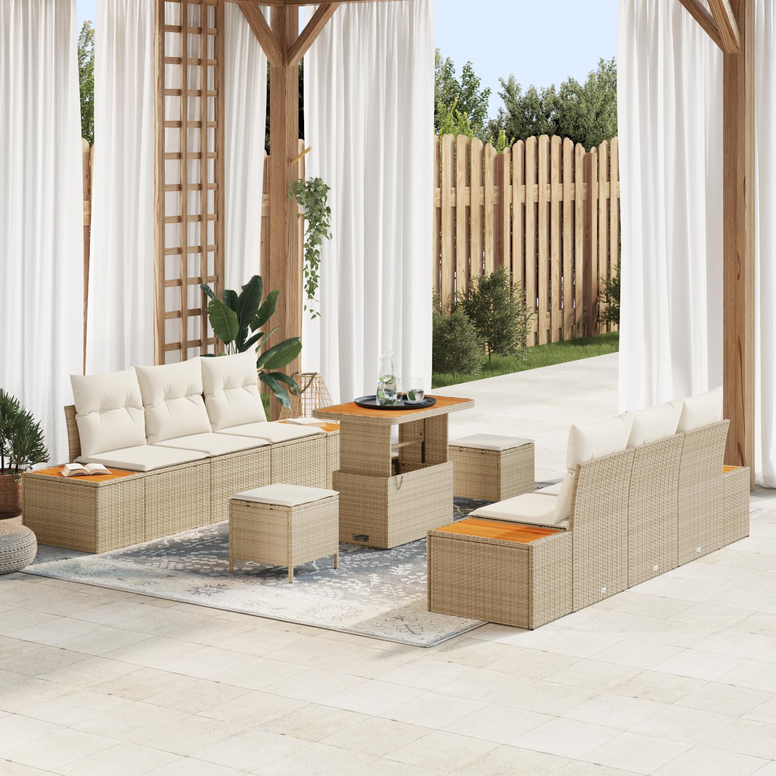 Havesofa Sæt med pude 9 stk Beige og creme 90 x 55 x 71 cm