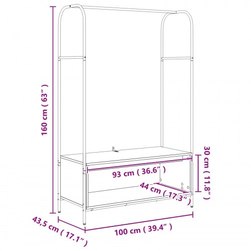 Tøjstativ med opbevaring Sort 100 x 44 x 160 cm Konstrueret træ