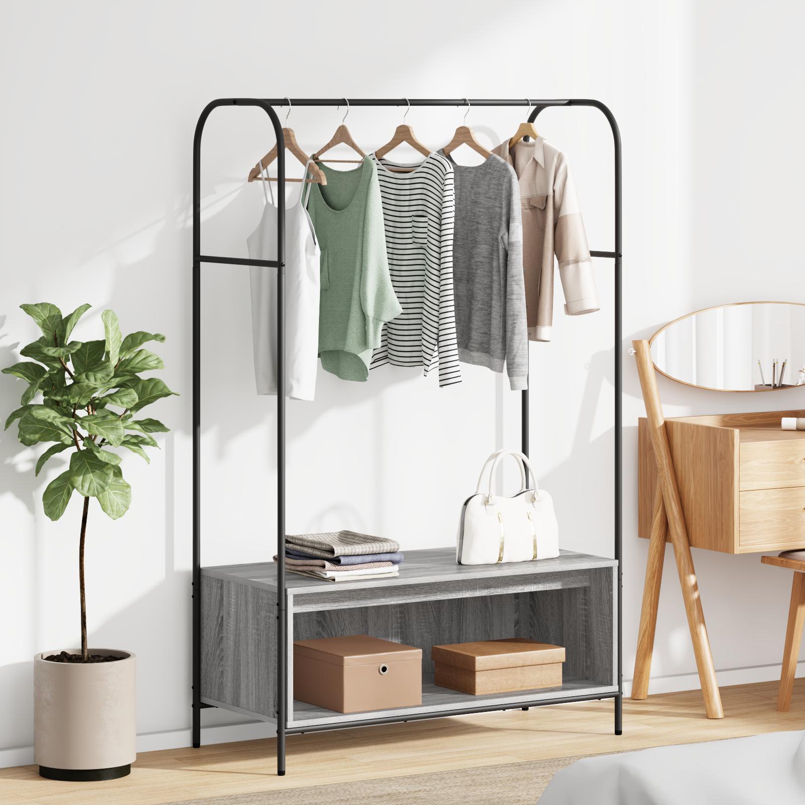 Tøjstativ med opbevaring - grå, 100 × 44 × 160 cm, konstrueret træ