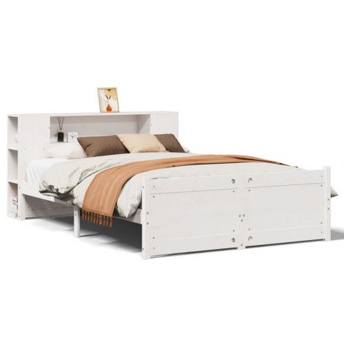 Seng med reol uden madras 120x190 cm massivt fyrretræ hvid