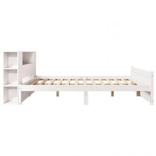 Seng med reol uden madras 120x190 cm massivt fyrretræ hvid