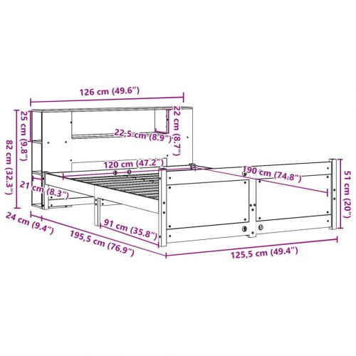 Seng med reol uden madras 120x190 cm massivt fyrretræ hvid