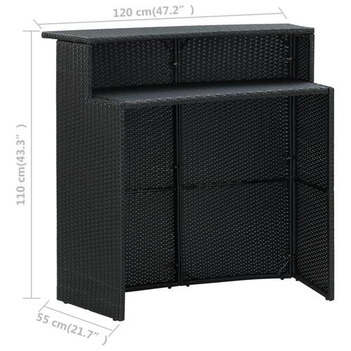 Barbord til haven 120x55x110 cm polyrattan sort