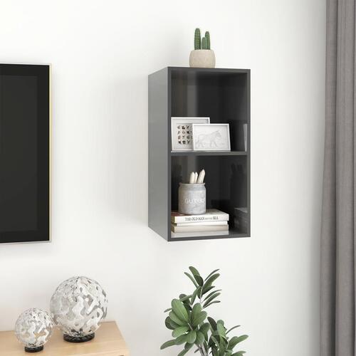 Væghængt tv-bord 37x37x72 cm konstrueret træ grå højglans