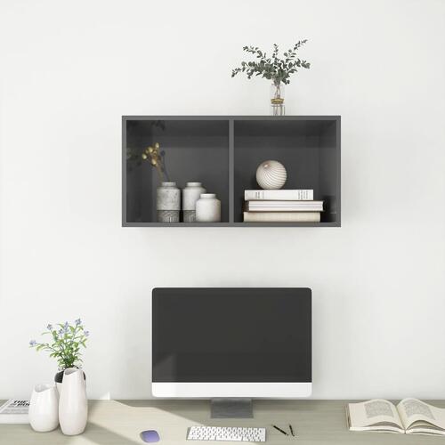 Væghængt tv-bord 37x37x72 cm konstrueret træ grå højglans
