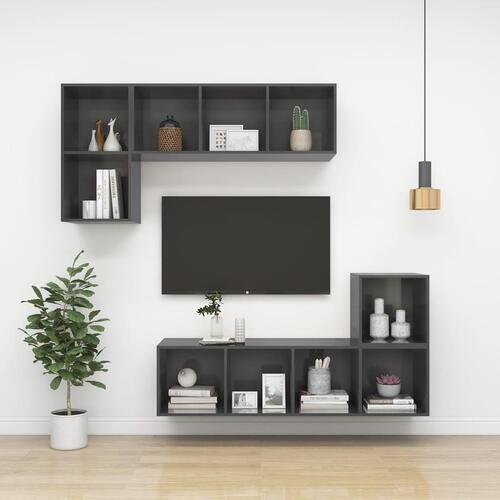 Væghængt tv-bord 37x37x72 cm konstrueret træ grå højglans