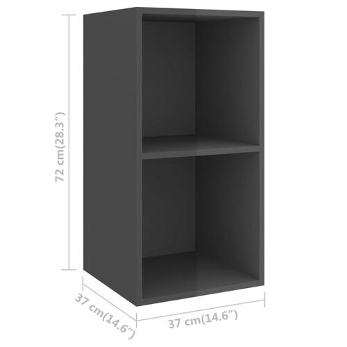 Væghængt tv-bord 37x37x72 cm konstrueret træ grå højglans