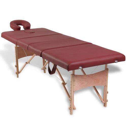 Rød foldbar massage tabel 4 zoner med træramme