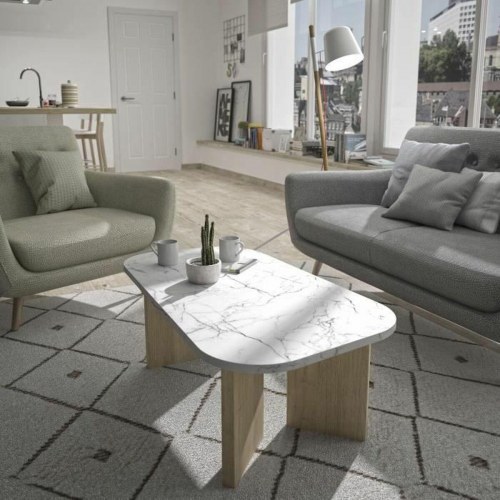 Sofabord hvid marmor - oval 105 × 58 × 39 cm