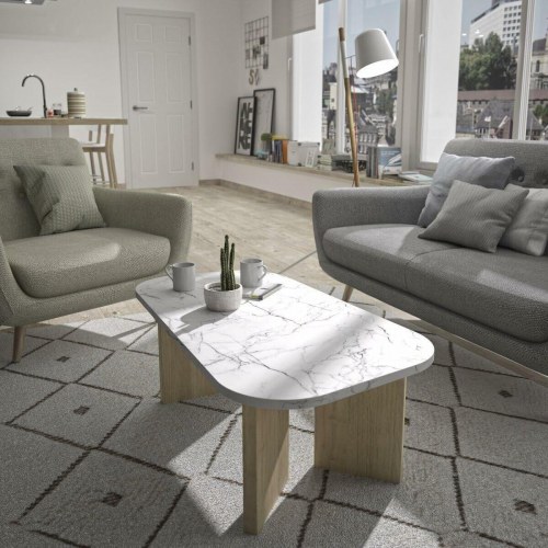 Sofabord hvid marmor - oval 105 × 58 × 39 cm