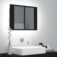 Badeværelsesskab m. spejl og LED-lys 60x12x45 cm akryl sort