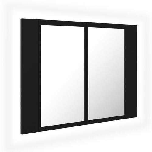 Badeværelsesskab m. spejl og LED-lys 60x12x45 cm akryl sort