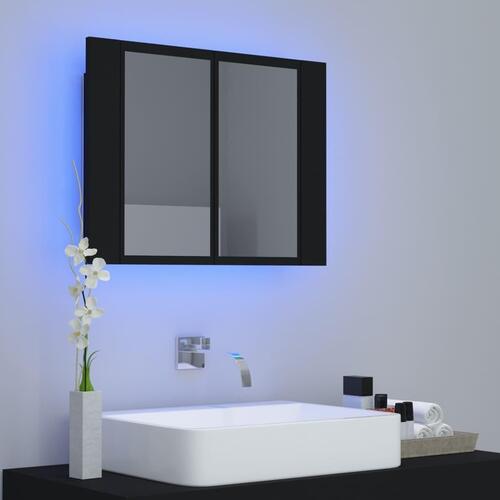 Badeværelsesskab m. spejl og LED-lys 60x12x45 cm akryl sort