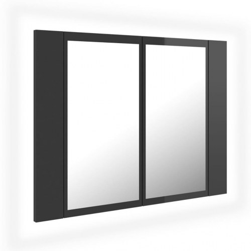 Badeværelsesskab m. spejl+LED-lys 60x12x45 akryl grå højglans
