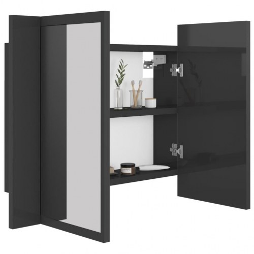 Badeværelsesskab m. spejl+LED-lys 60x12x45 akryl grå højglans