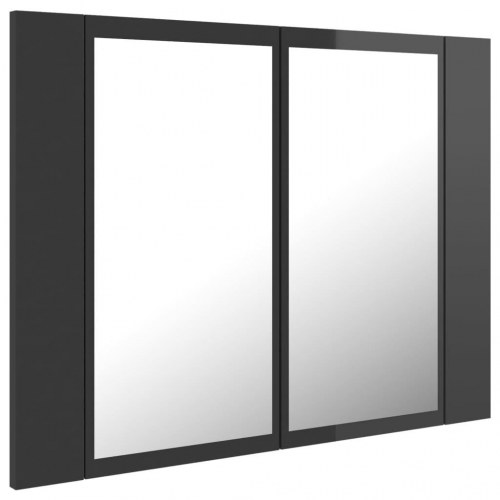 Badeværelsesskab m. spejl+LED-lys 60x12x45 akryl grå højglans