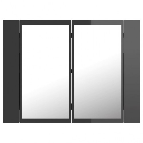 Badeværelsesskab m. spejl+LED-lys 60x12x45 akryl grå højglans