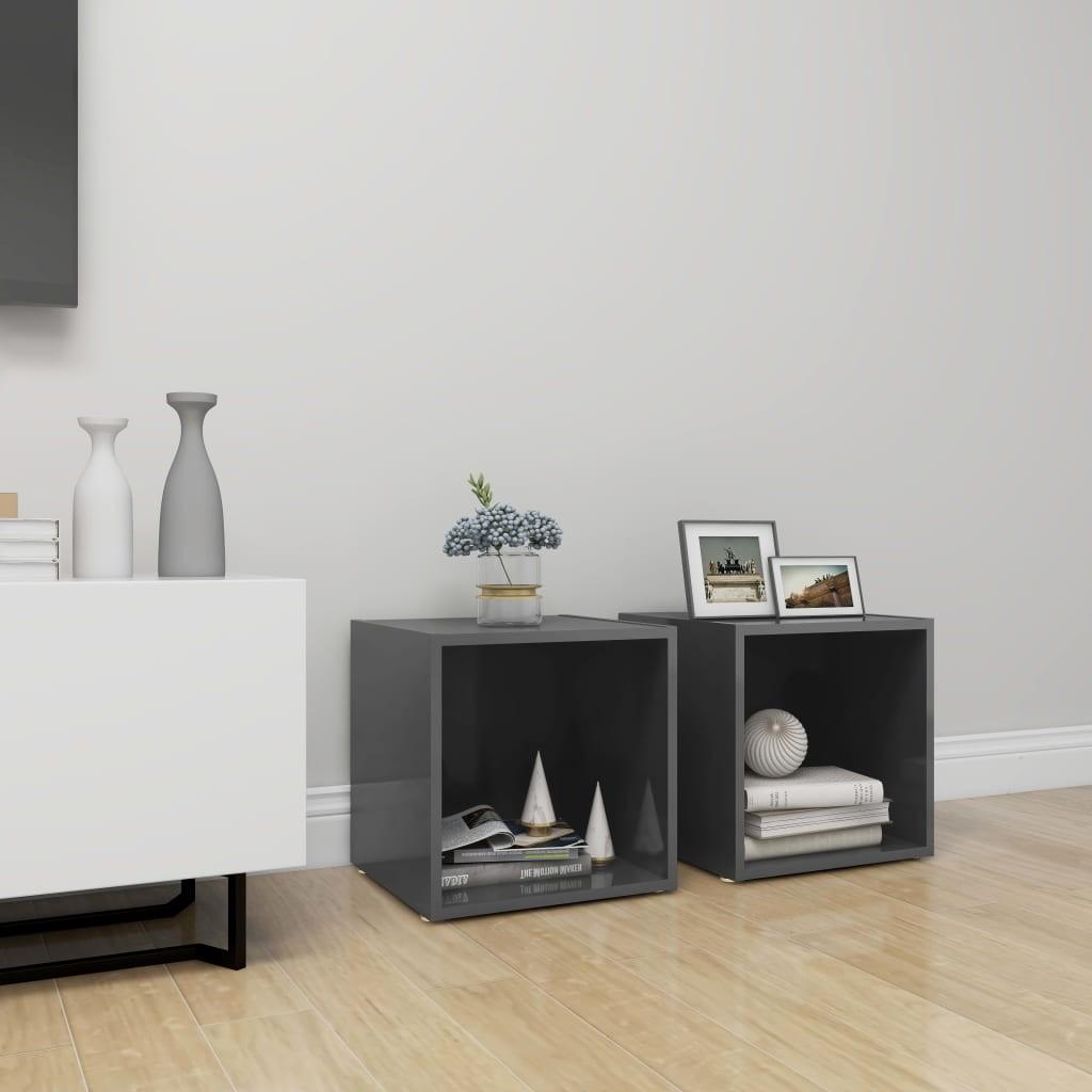 Tv Borde 2 Stk. 37x35x37 Cm Konstrueret Træ Grå Højglans