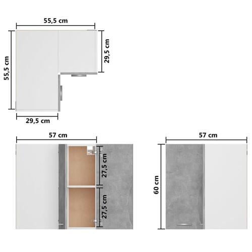 Væghængt hjørneskab 57x57x60 cm konstrueret træ betongrå