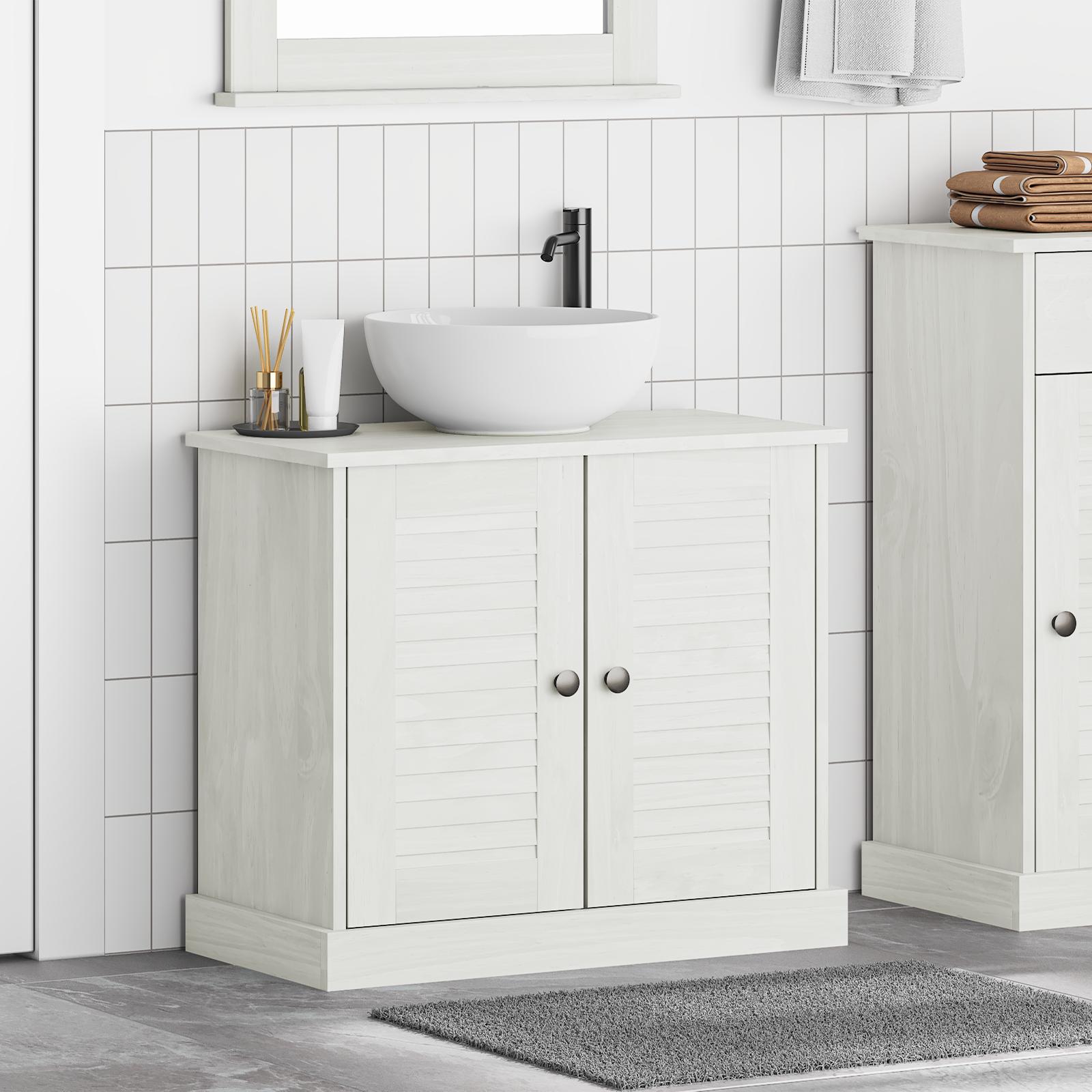 Vaskeskab med hylde - hvid/antik hvid 68 × 34 × 59 cm