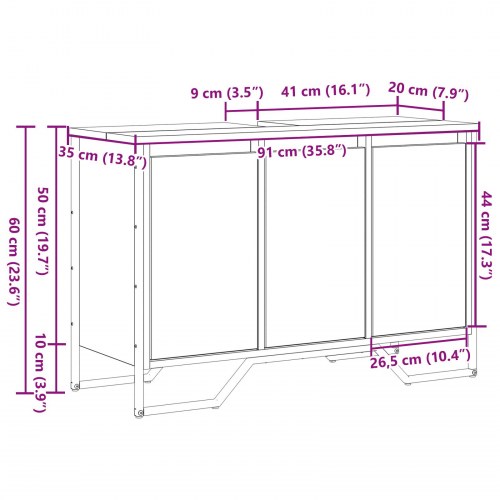 Vaskeskab Sort Eg 91x35x60 cm Konstrueret træ