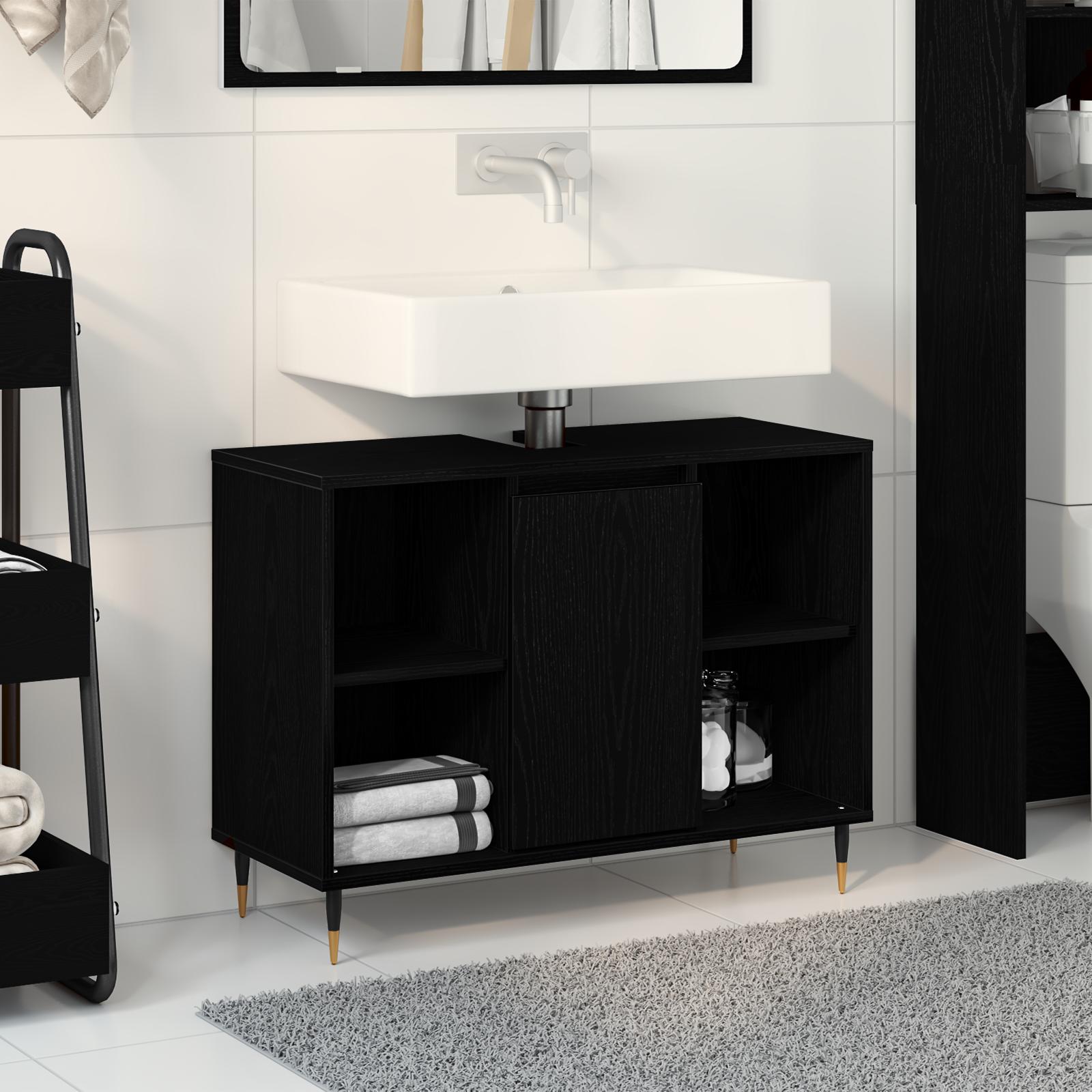 Badeværelsesskab med hylde Sort 80 x 33 x 60 cm Konstrueret træ