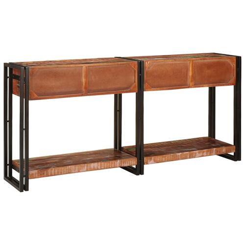 Konsolborde sæt af 2 med skuffer, Flerfarvet solidt genbrugstræ, Konsolbord med skuffer 160x33x75 cm Solidt genbrugstræ