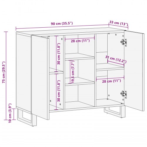 Sideboard 90x33.5x75 cm Massivt Træ Mango