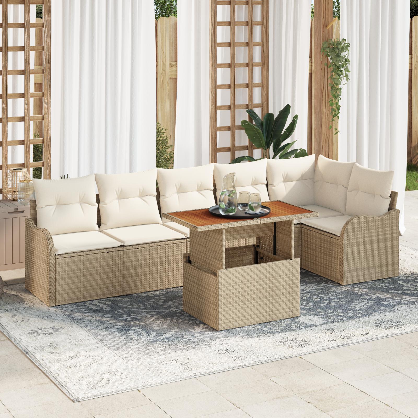 Havesofa Sæt 7 stk beige og cremefarvet 100 x 55 x 73 cm