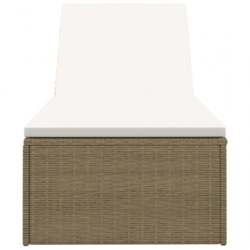 Liggestol i polyrattan - brun/cremehvid solseng med hynde