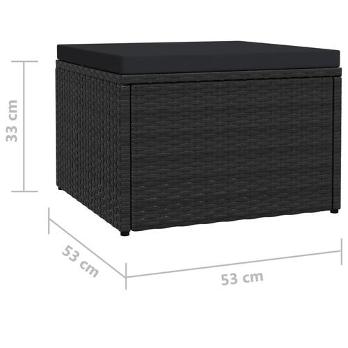 Udendørs fodskammel med hynde polyrattan sort