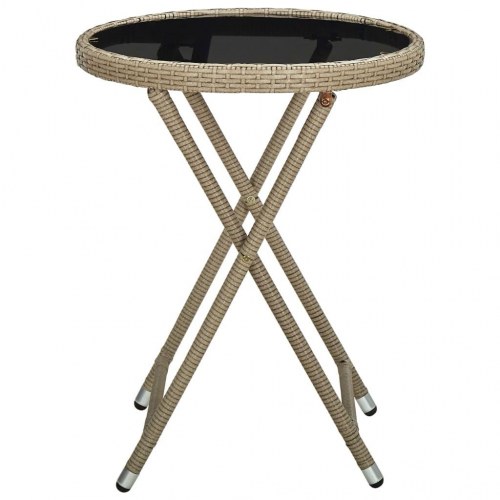 Foldbart tebord 60 cm i beige polyrattan med hærdet glas