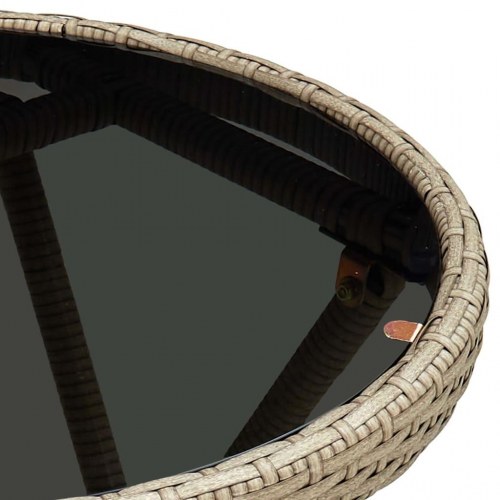 Foldbart tebord 60 cm i beige polyrattan med hærdet glas