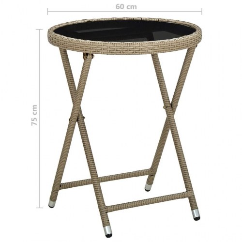 Foldbart tebord 60 cm i beige polyrattan med hærdet glas