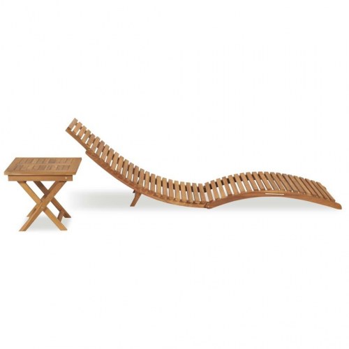 Foldbar liggestol med bord i massivt teaktræ - ergonomisk buet design